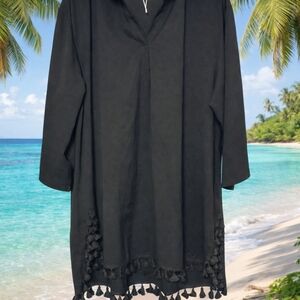 INC International Concepts Black Tassel Swim Coverup